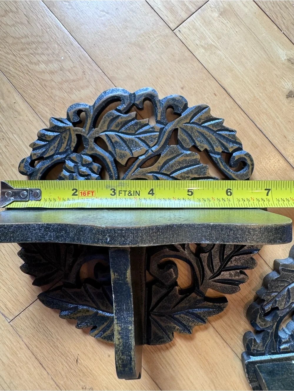 Vintage Set of 2 Carved Wood Grapevine Wall Shelves for Plants/Candles/Figurines